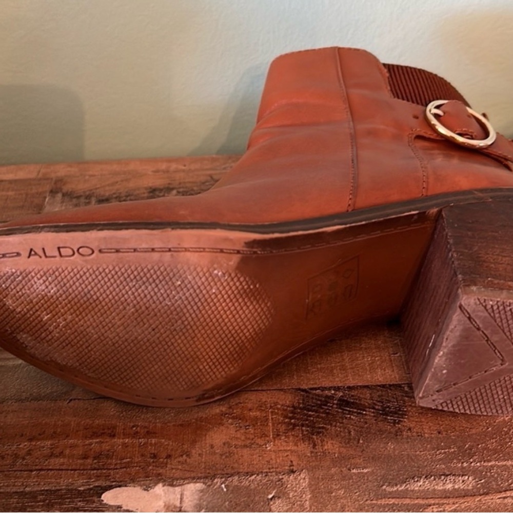 ALDO - COGNAC LEATHER ANKLE BOOTS - Picture 6 of 7